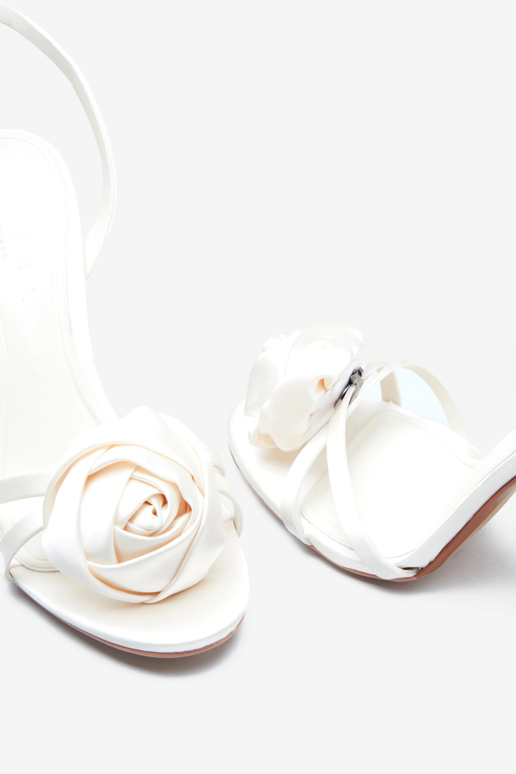 Sweet Step | Ivory Satin Strappy Heeled Sandals With Flowers | Club L London