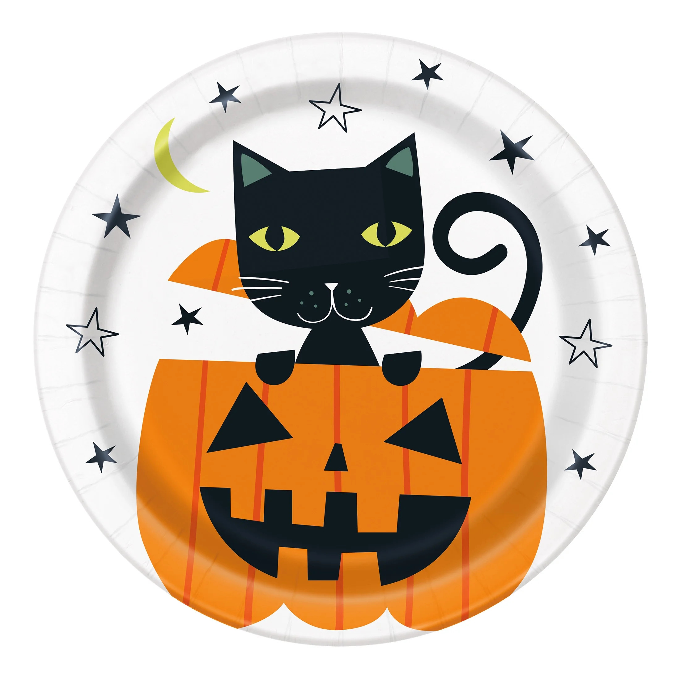 Halloween Black Cat Paper Multicolor Dinner Plates, 9", 30 Count, by Way To Celebrate | Walmart (US)