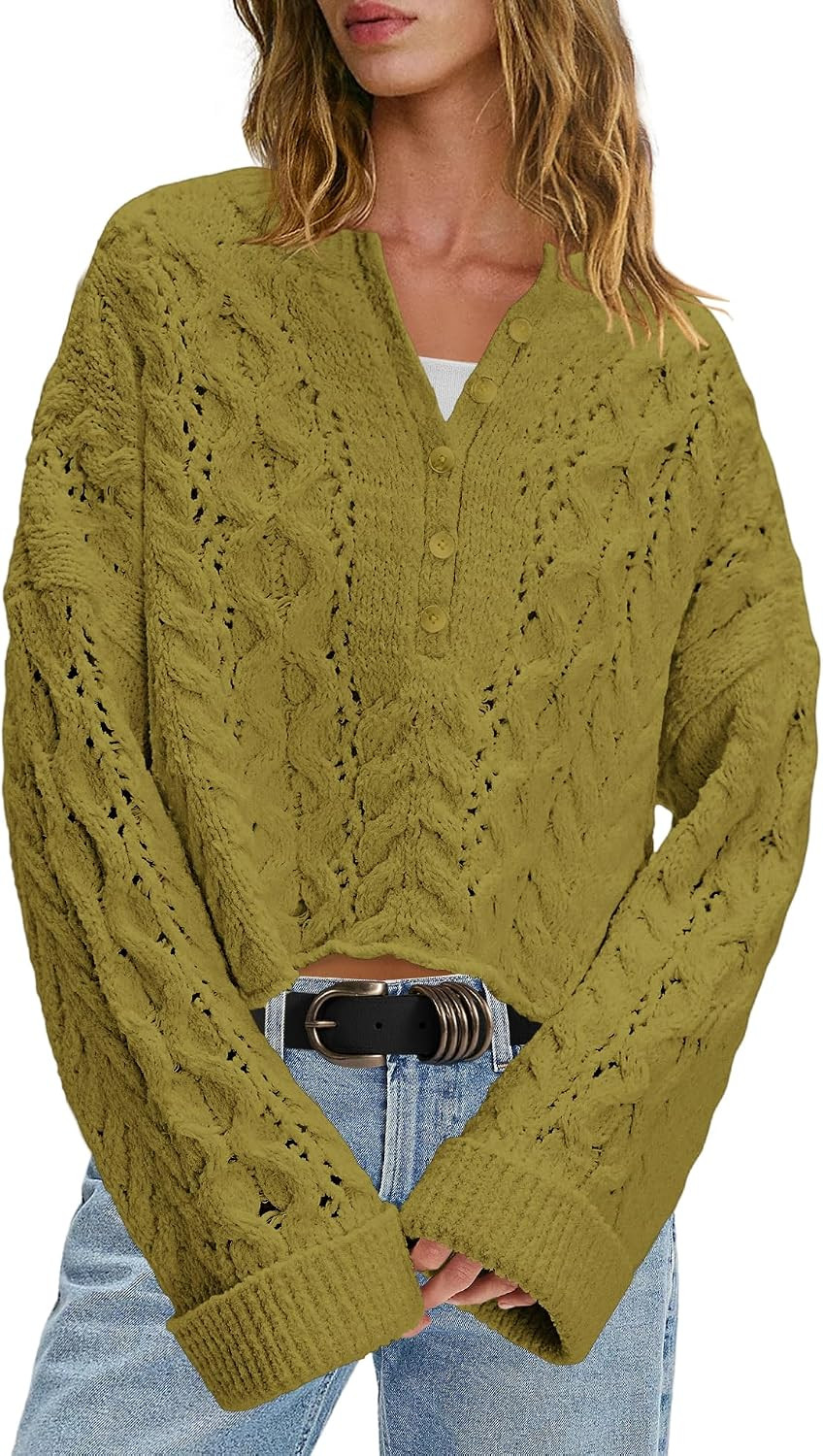 LAMISSCHE Womens Cable Knit Sweater Oversized Bell Sleeve Fall Sweaters | Amazon (US)
