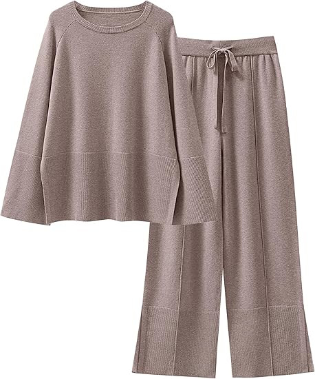 ANRABESS Womens 2 Piece Outfits Oversized Knit Sweater Set Wide Leg Pant Cozy Lounge Matching Paj... | Amazon (US)