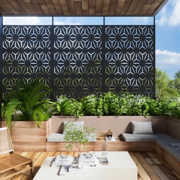 6 ft. H x 4 ft. W Metal Privacy Screen Fence Panel Star Pattern | Wayfair North America