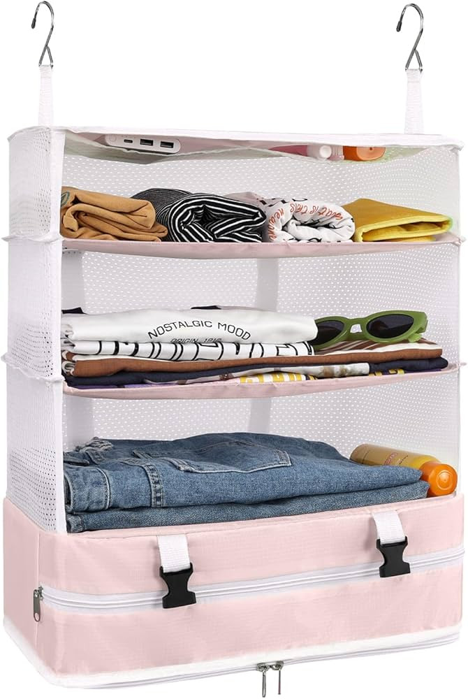 Surblue Hanging Closet Storage Bag Collapsible 3-Shelf Washable Oxford Fabric with 2 Hooks (XL 17... | Amazon (US)