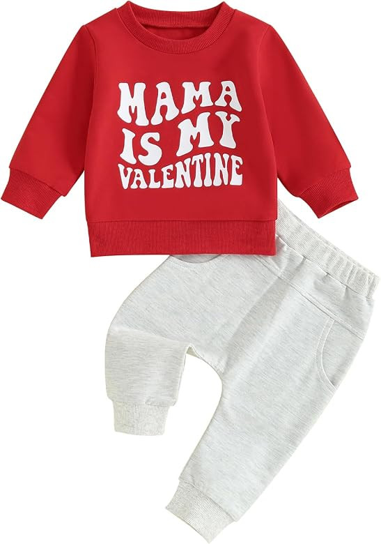 Toddler Boy Valentine's Day Outfit Letter Print Crewneck Sweatshirt Jogger Pants Set Infant Valen... | Amazon (US)