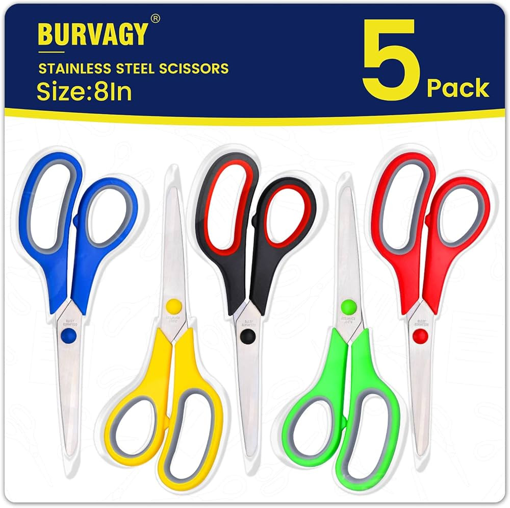 Scissors Set of 5-Pack, 8" Scissors All Purpose Comfort-Grip Handles Sharp Scissors for Office Ho... | Amazon (US)