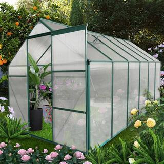 6 ft. x 12 ft. Outdoor Green Polycarbonate Greenhouse Raised Base and Anchor Aluminum Heavy-Duty Walk-in Greenhouses | The Home Depot