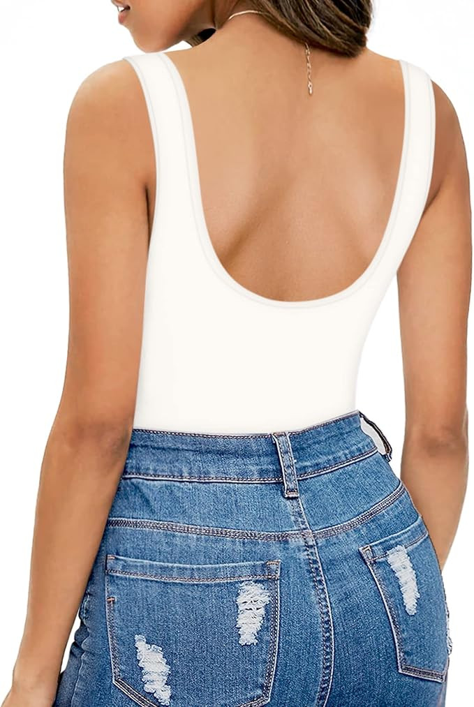 MANGOPOP Backless Bodysuit for Women Round Neck Sleeveless Shirt Tank Top | Amazon (US)