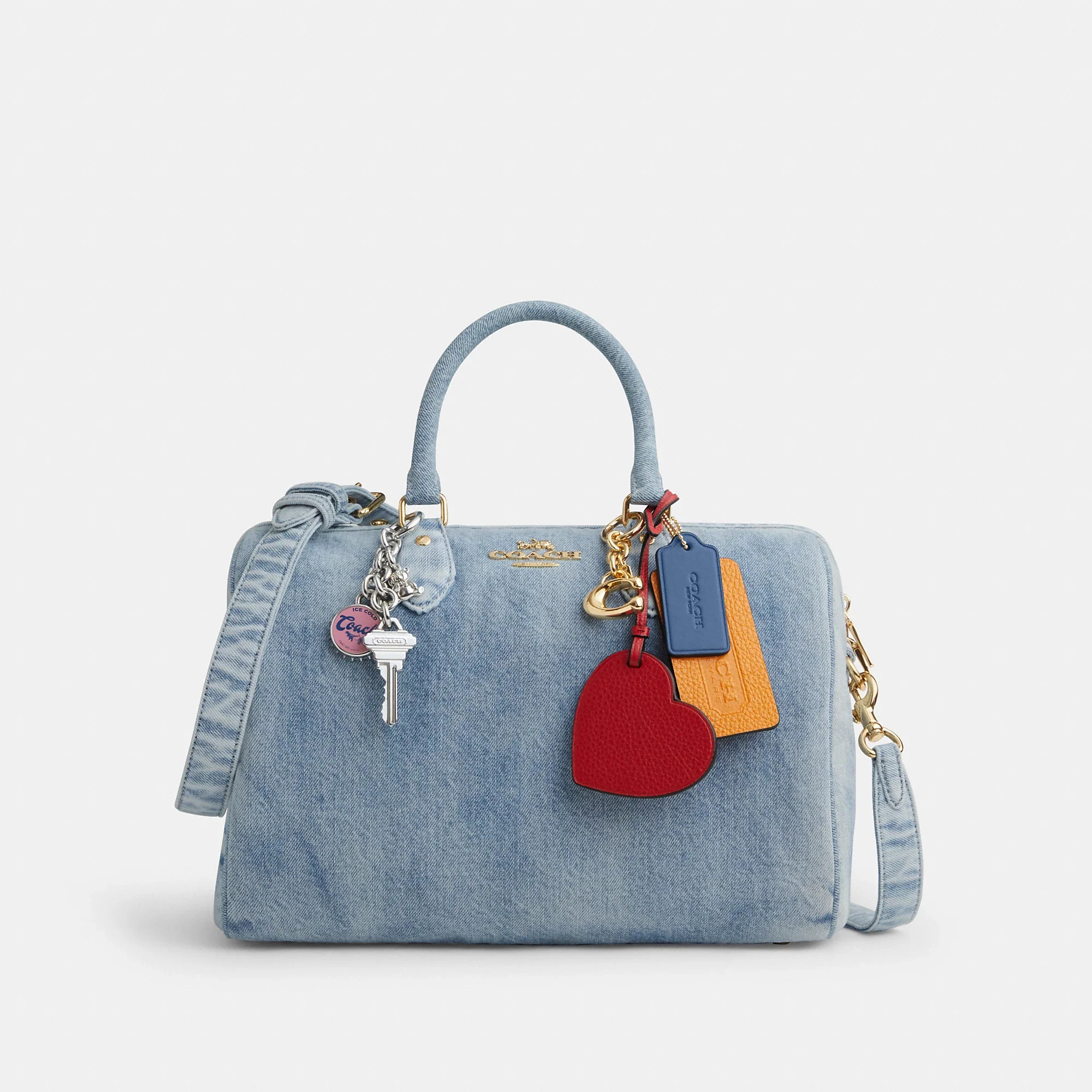 Coach Outlet Rowan Large Satchel Bag In Loved Denim With Charms | Shop Simon