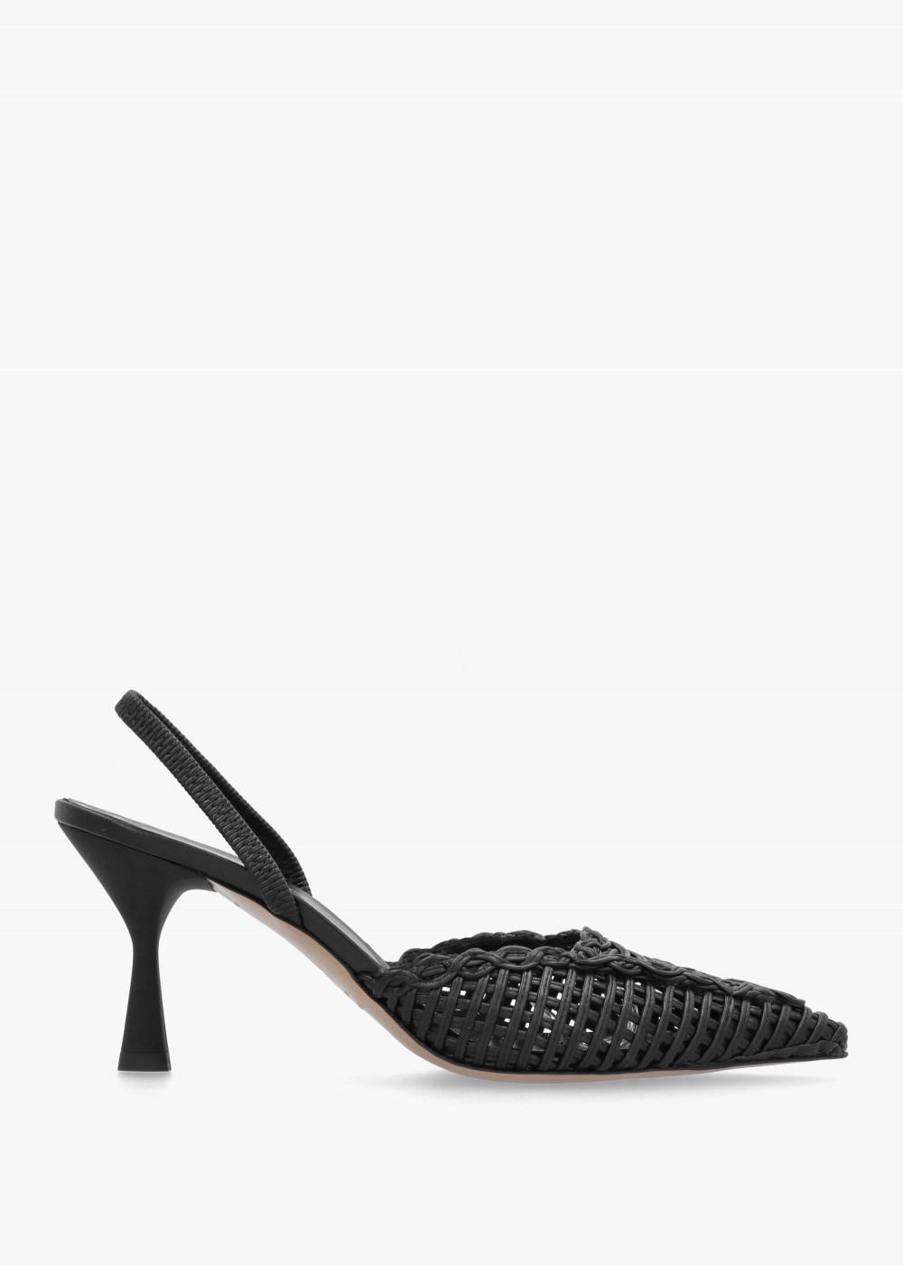 Tiffi Black Leather Woven Sling Back Mid Heel Court Shoes | Daniel Footwear (UK)