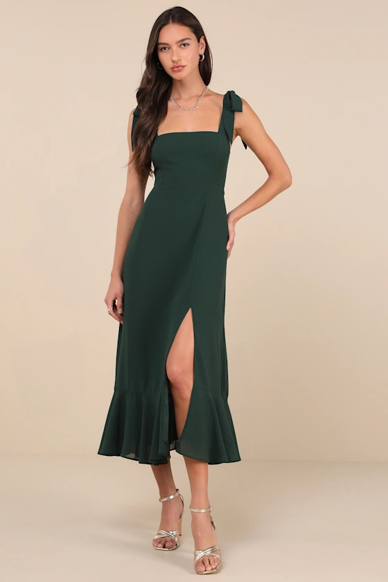 Summer Invite Emerald Green Tie-Strap Tiered Midi Dress | Lulus