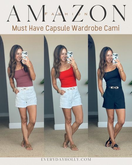 Must have capsule wardrobe cami in size small white, marsala and black. Comes in XS- 3XL.  adjustable straps and double lined.  dress these cami's up or down and you can workout in them!!! For reference: I’m 107lbs. 
White denim Shorts size 0
Black shorts sold out 
Summer outfit, over 40 fashion, wardrobe, date night, office,


#LTKFindsUnder50 #LTKOver40 #LTKStyleTip