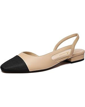 Athlefit Slingback Flats for Women Square Pointed Toe Two Toned Flats Wedding Pumps for Women | Amazon (US)
