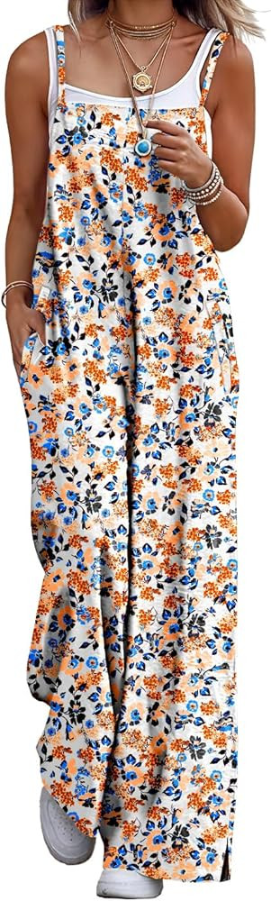 YESNO Women's Summer Boho Cotton Casual Jumpsuits Wide Leg Overalls Floral Print Baggy Rompers wi... | Amazon (US)