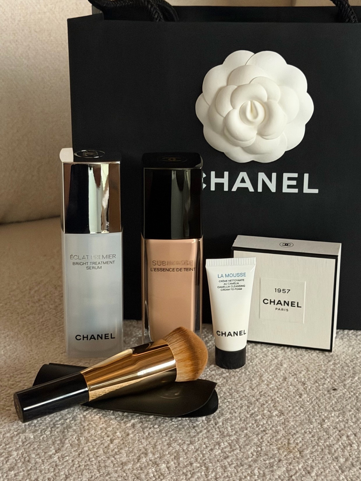 A Chanel beauty haul I could not walk away from — picked up some new additions to my luxury skincare and makeup routine and everything in this bag is so worth it. 

First the Chanel Éclat Premier Bright Treatment Serum, which I have already added to my daily morning skincare routine and the glow it gives is unlike anything I have tried before. 

Then the Chanel Sublimage L'Essence de Teint foundation, one of Chanel's most luxurious complexion products — it gives the most natural skin-like finish and the bottle design alone is stunning.

#LTKBeauty #LTKselfcare