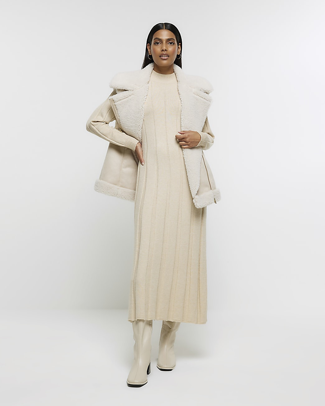 Beige high neck jumper maxi dress | River Island (UK & IE)