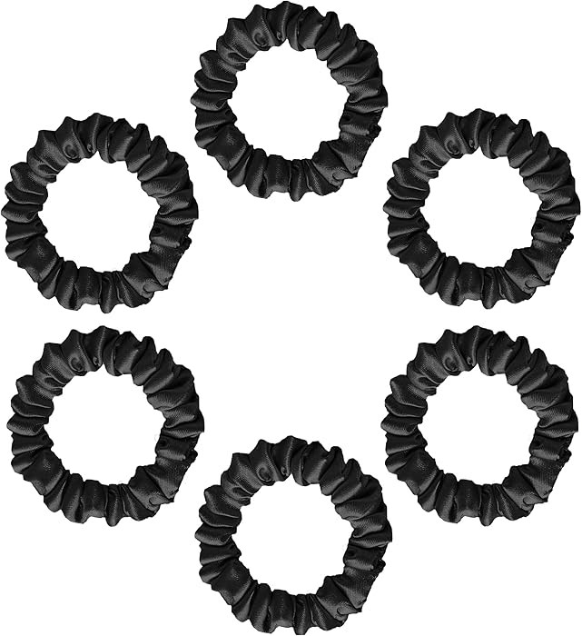 Silvr Bear Luxury Satin Skinny Scrunchies, 6 Count - Black Skinny, Hair Ties for Women, Girls and... | Amazon (US)