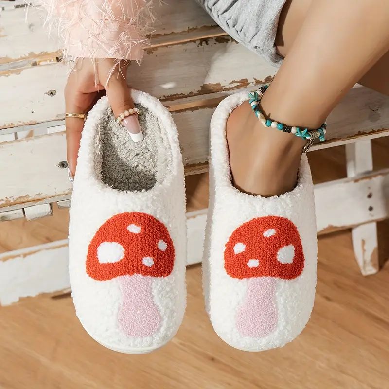 Women's Cute Mushroom Pattern House Slippers, Warm Plush Closed Toe Round Toe Fuzzy Home Slides, ... | Temu Affiliate Program