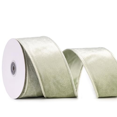DINDOSAL Sage Green Velvet Ribbon Wired 2.5" x 10 Yards Dusty Green Christmas Ribbon Green Tree Ribbon for Wreaths and Garlands, Topper Bows, Crafts, Home Decor, Gift Wrapping | Amazon (US)