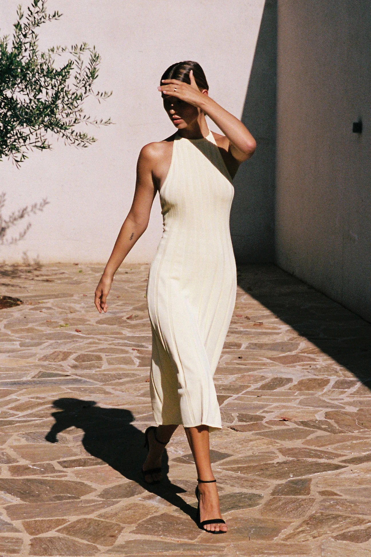 Adrienne Halter Neck Midi Dress - Lemon | MESHKI US