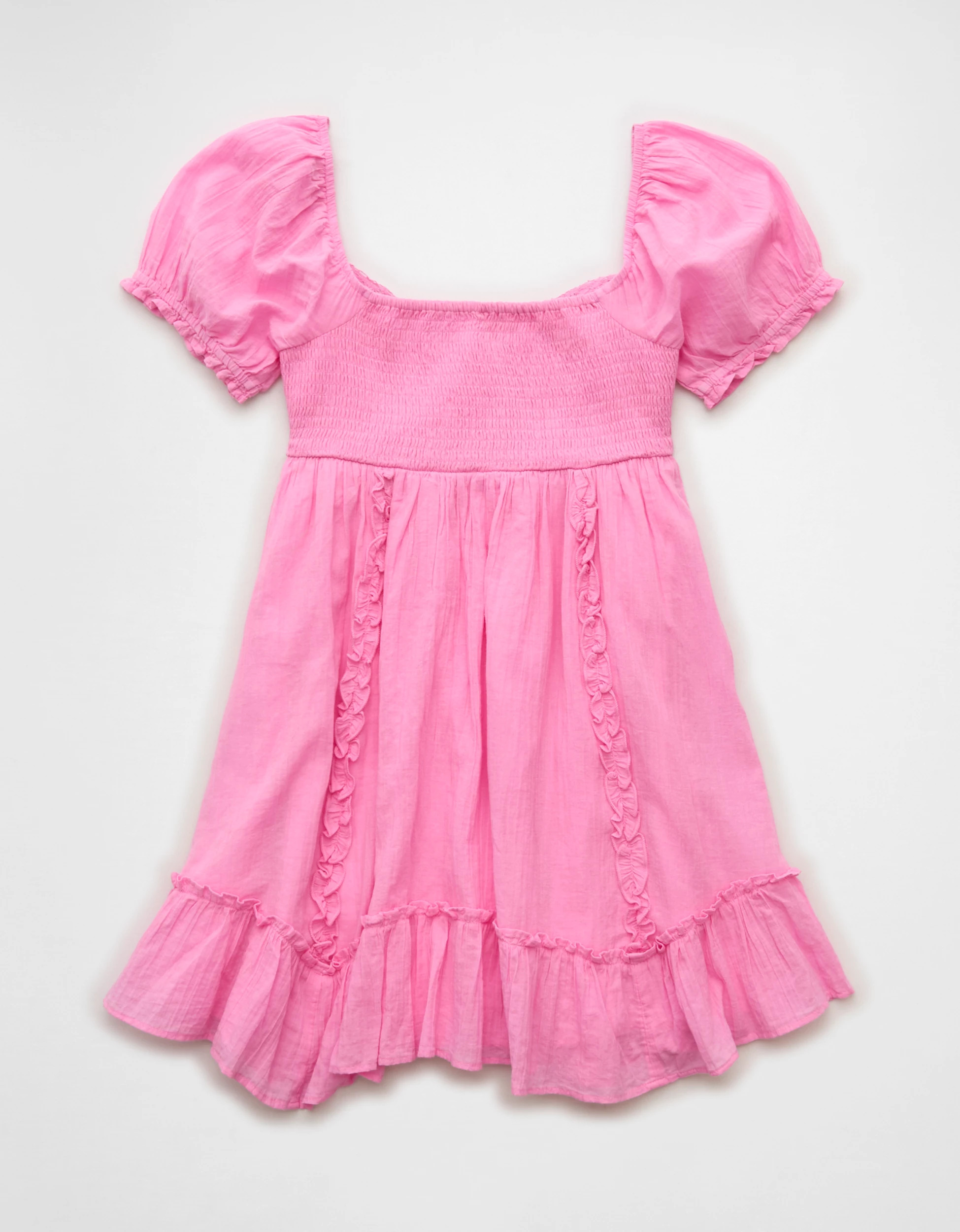 AE Babydoll Puff-Sleeve Embroidered Mini Dress | American Eagle Outfitters (US & CA)