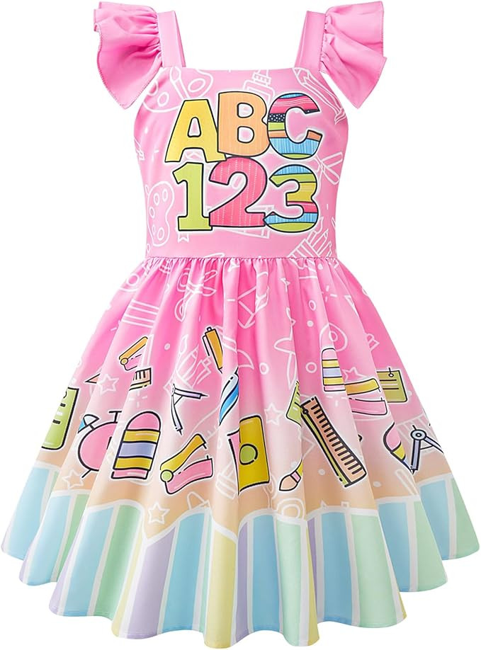 LQSZ Girls Dresses 2-12 Years Toddler Summer Ruffled Sleeves Princess Casual Dresses for Girls | Amazon (US)