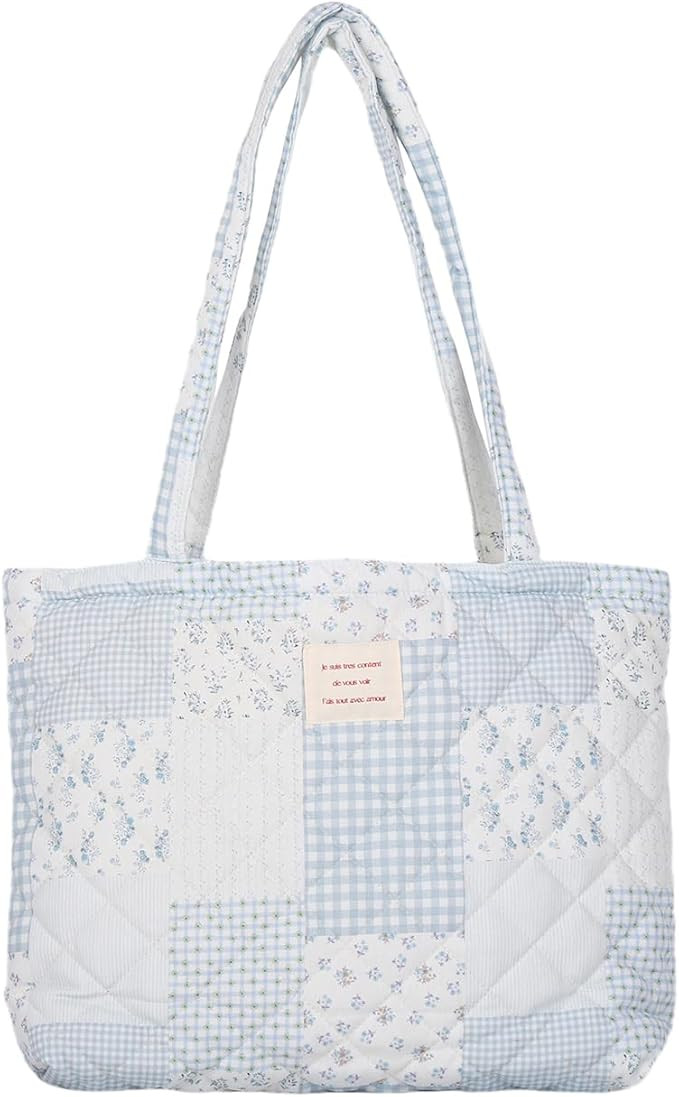 Floral Quilted Cotton Shoulder Bag for Women Daily Use Medium Size Handbag Large Capacity Thicken... | Amazon (US)
