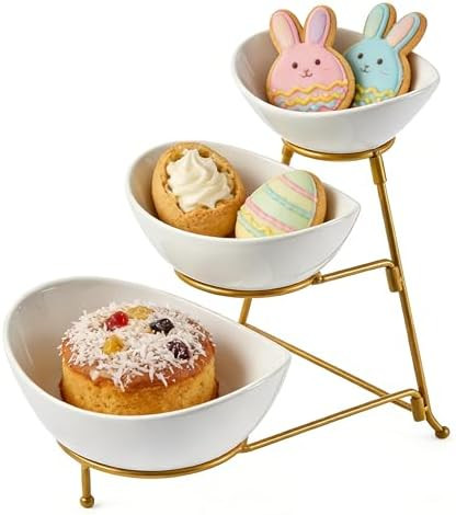 3 Tier Serving Bowls Set Tiered Serving Stand, Porcelain Oval Bowls with Collapsible Metal Stand ... | Amazon (US)