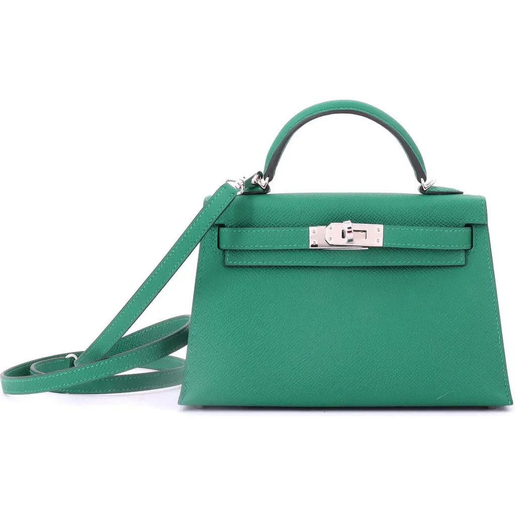 Pre-Owned Hermes Kelly Mini II Bag Green Epsom with Palladium Hardware 20 in Vert Vertigo at Nordstrom, Size X-Small | Nordstrom