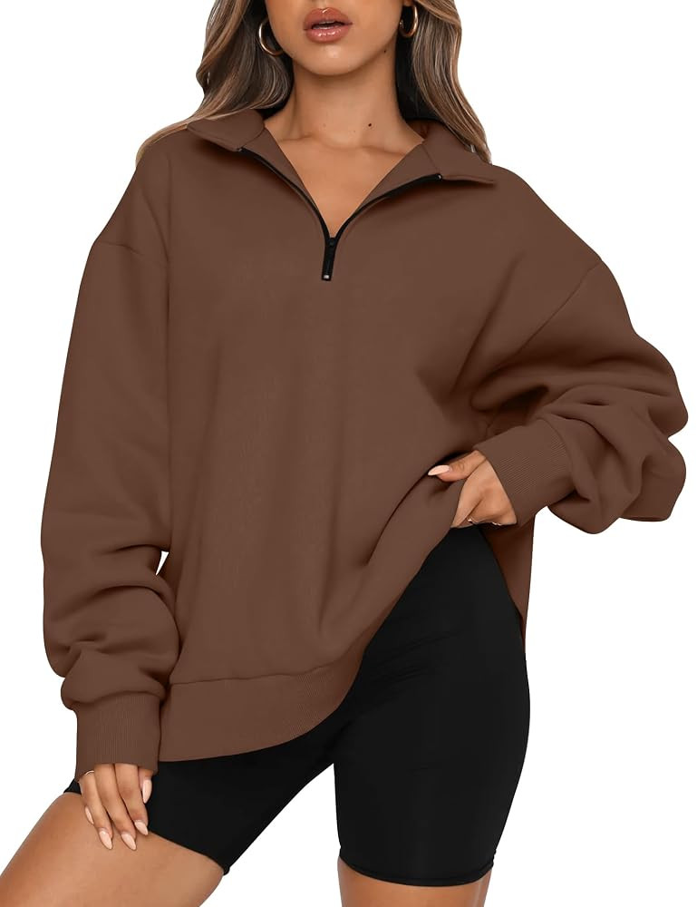 Trendy Queen Womens Oversized Sweatshirts Fall Sweaters Fashion Hoodies Half Zip Pullover Long Sl... | Amazon (US)