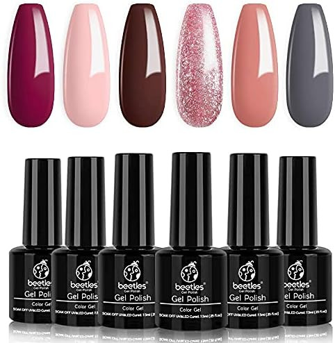 Beetles Gel Nail Polish Set, Rustic Reception Collection Pink Glitter Coral Gray Brown Gel Nail L... | Amazon (US)