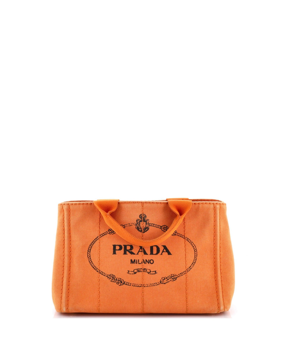 Pre-Owned Prada Mini Canapa Convertible Tote Canvas - Orange | Macy's