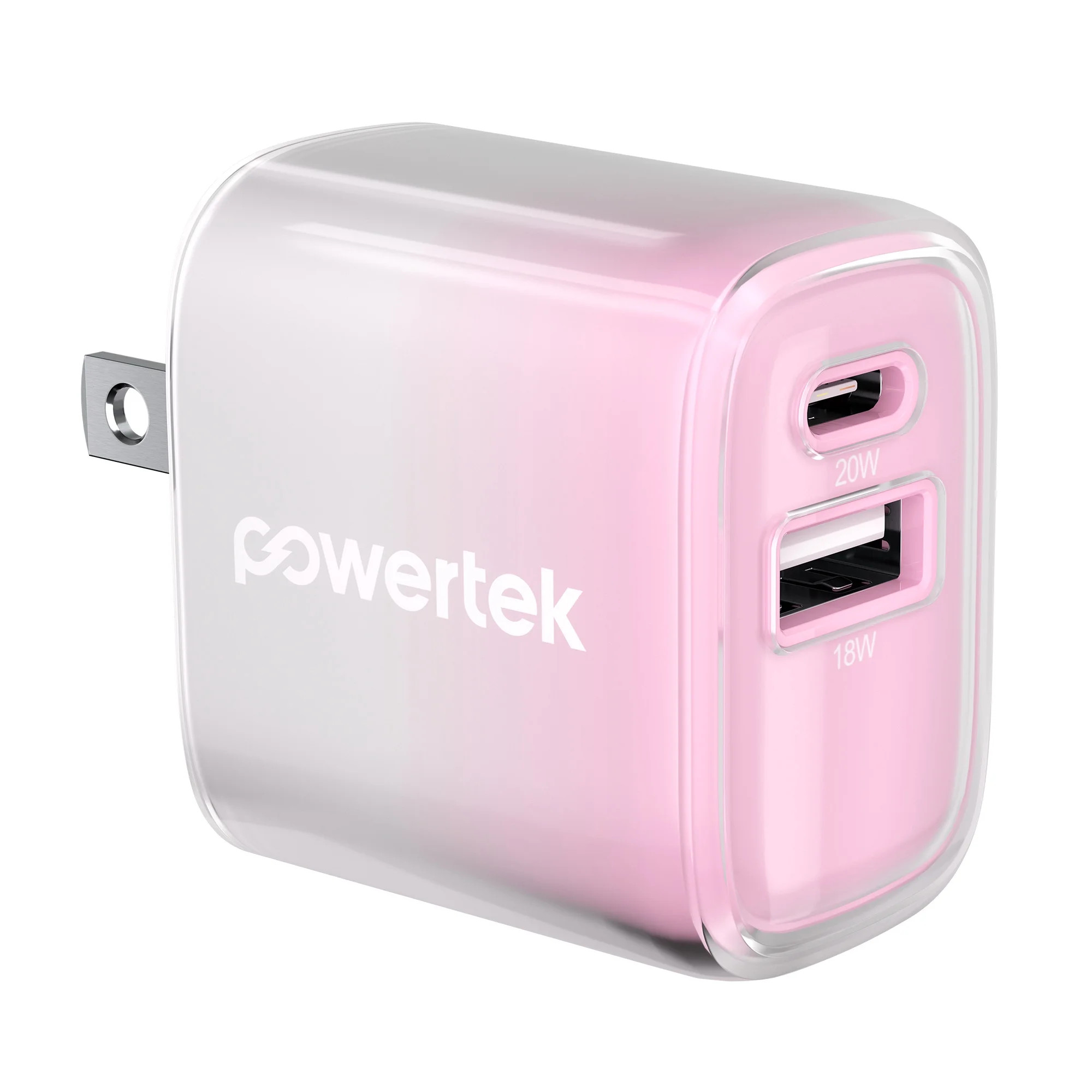 Powertek Frosty 20W Dual Port Wall Charger, USB-C PD + USB-A, Pink - Walmart.com | Walmart (US)