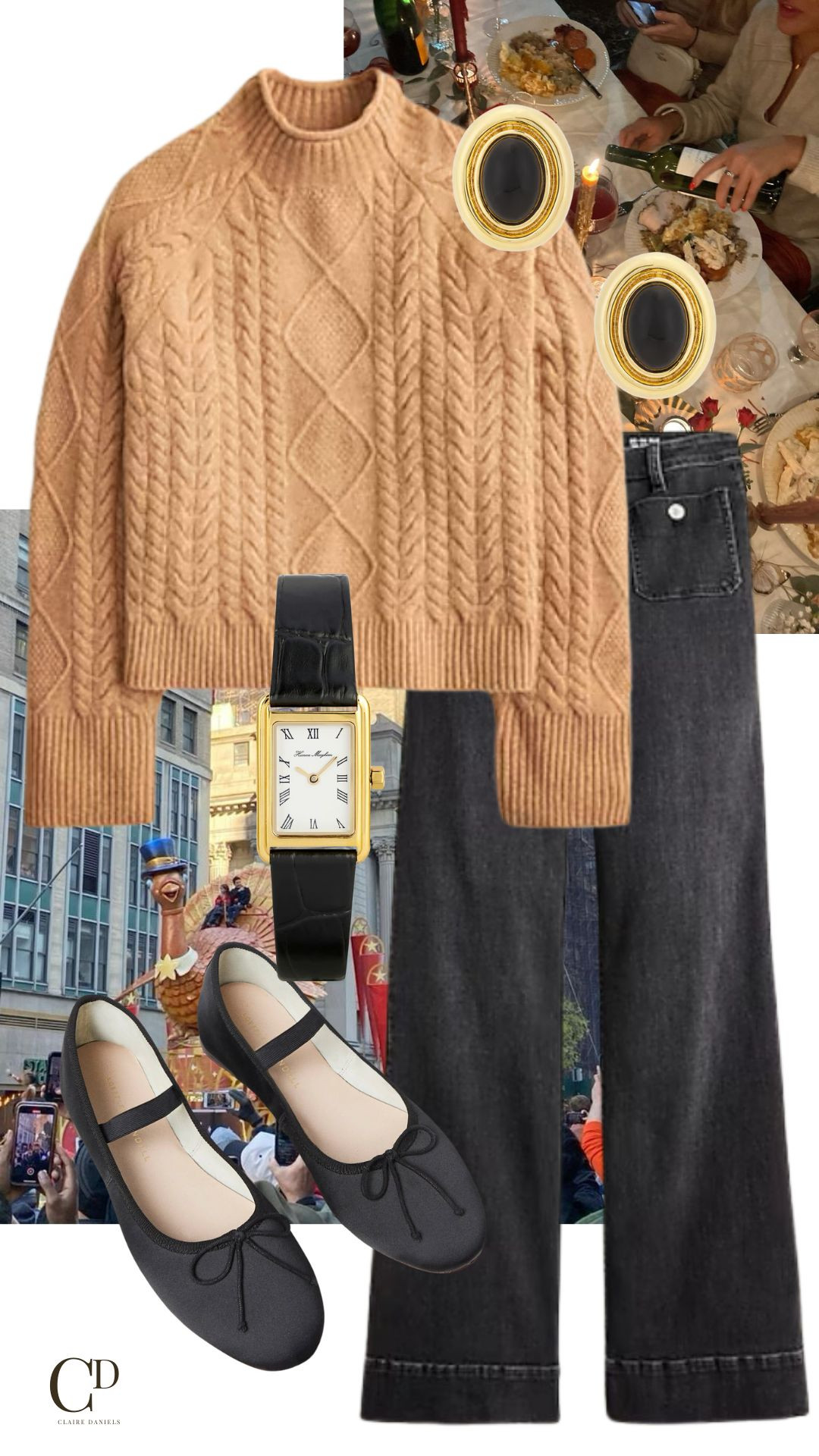 Thanksgiving Day Outfit Inspiration! Love this relaxed cable knit sweater and these black denim pants are fabulous. Paired with a ballet flat and you are ready for Turkey!  

 #LTKHoliday #LTKFindsUnder100 #LTKStyleTip