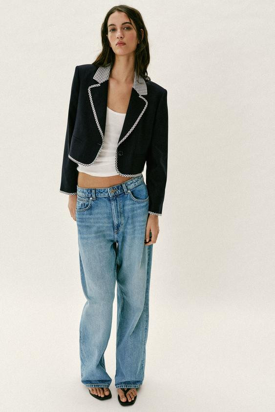 GINGHAM CHECK SHORT BLAZER | Zara US