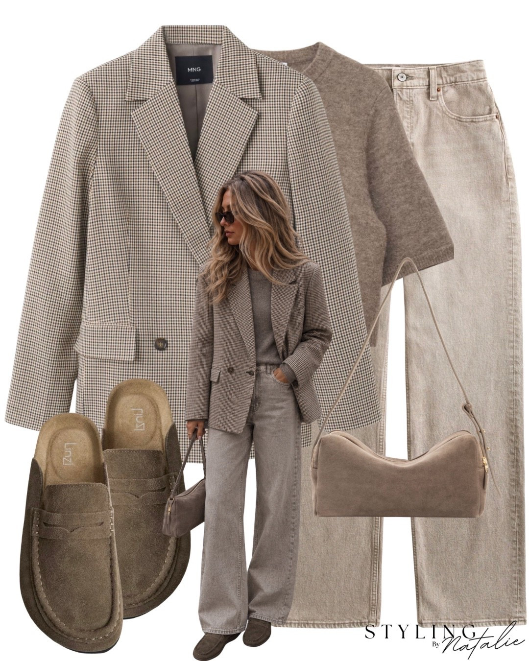 Double breasted checked blazer, beige high waist jeans, suede bag, alpaca wool t-shirt, suede backless mules/loafers. @linzi 
Neutral outfit, autumn outfit, fall look, casual chic, houndstooth, checkered

#LTKuk #LTKautumn #LTKeurope