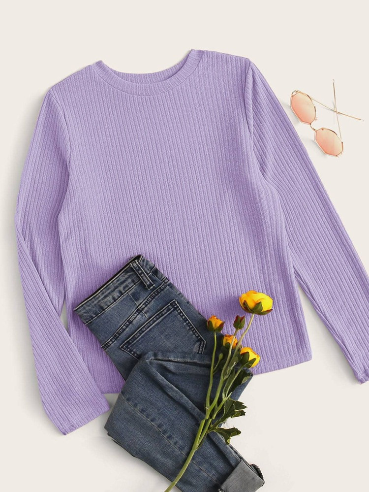 SHEIN Felegant Long Sleeve Rib-knit Solid Top | SHEIN