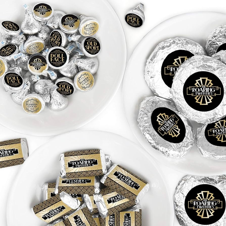 Roaring 20's - Mini Candy Bar Wrappers, Round Candy Stickers and Circle Stickers - 1920s Art Deco... | Amazon (US)
