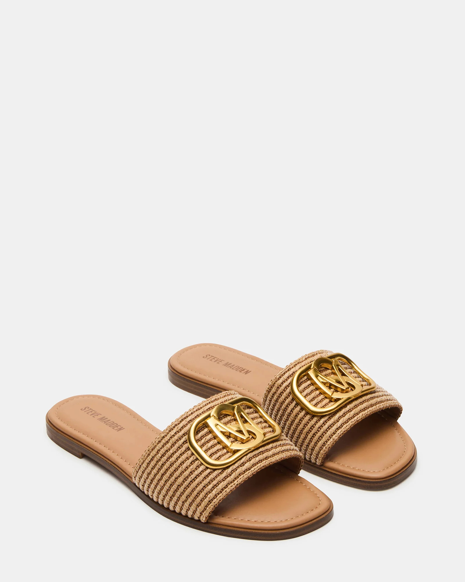 KORA Natural Raffia Gold Detail Slide Women's Sandal | Steve Madden (US)