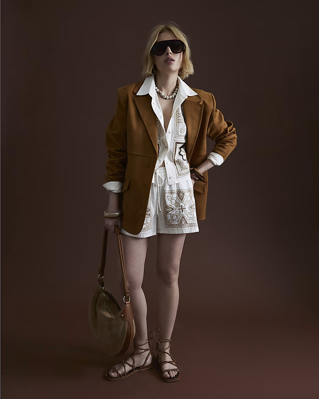 Cream Long Sleeve Broderie Patchwork Shirt | River Island UK & IE