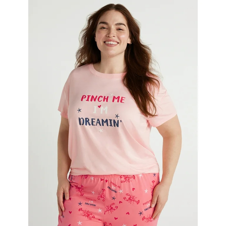 Joyspun Women's Short Sleeve T-Shirt and Jogger Pants Sleep Set, 2-Piece, Sizes S to 3X | Walmart (US)