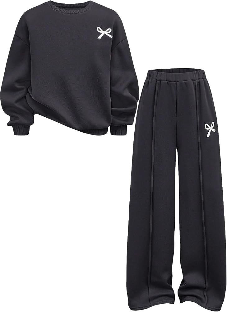 RoseSeek Girl's 2 Piece Outfits Bow Graphic Pullover Sweatshirts and Pants | Amazon (US)