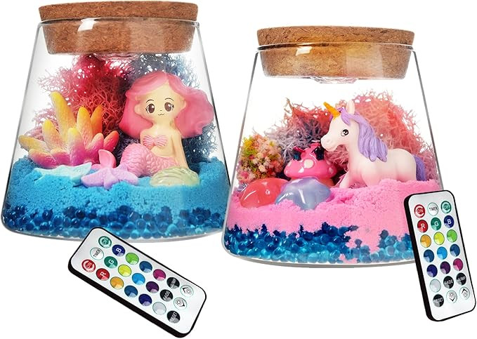 Arthink 2 Pack Unicorn Mermaid Gifts for Girls,DIY Terrarium Arts Craft Kits,Night Light Unicorn ... | Amazon (US)