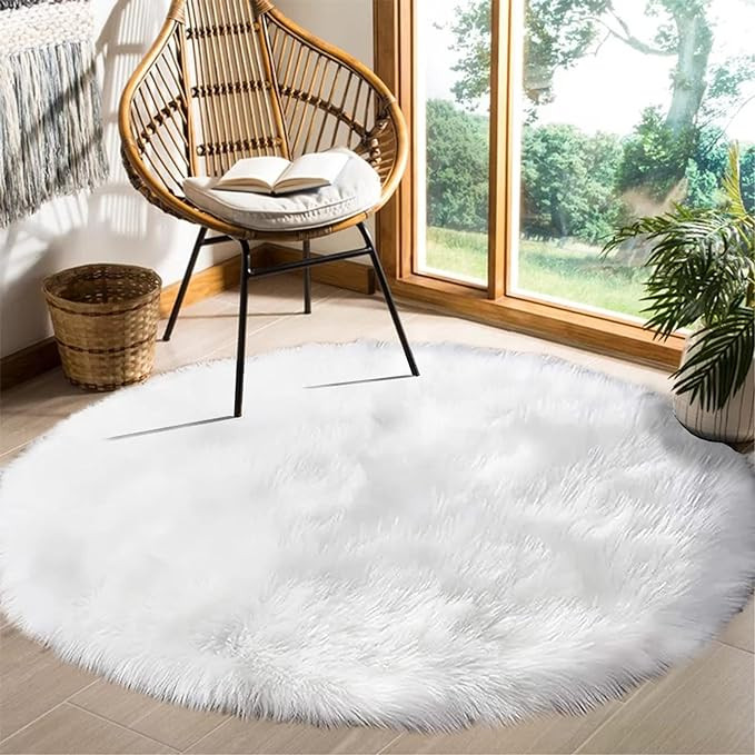 Round Rugs 6ft White Circle Rugs for Living Room Fluffy Round Rug Fuzzy Faux Fur Rug Washable Sha... | Amazon (US)