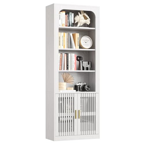 IRONCK Mid-Century Book Shelf, 6-Tier Floor Standing Bookcase with Grille Doors, Tall Storage She... | Amazon (US)