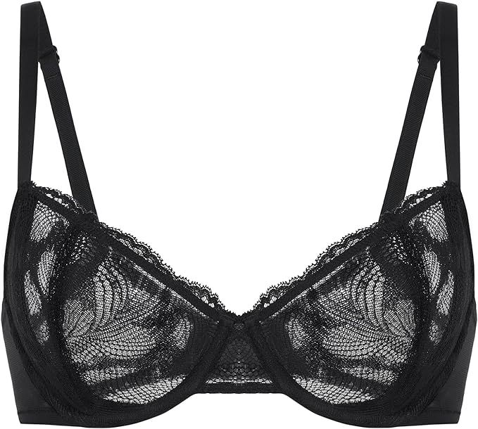 DELIMIRA Women's Balconette Bra Push Up Plus Size Lace Sexy See Through Unlined Underwire Bras | Amazon (US)