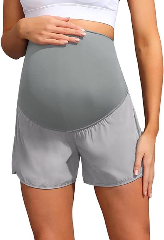 Maacie Women Maternity Layered Fast Drying Yoga Shorts with Liner Inner Pocket | Amazon (US)
