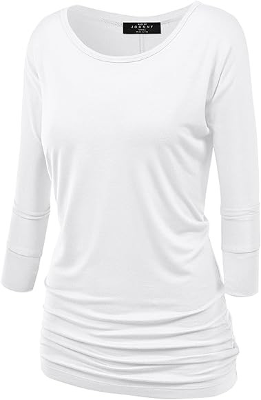 Women's V-Neck/Boat Neck 3/4 Sleeve Drape Dolman Shirt Top with Side Shirring | Amazon (US)