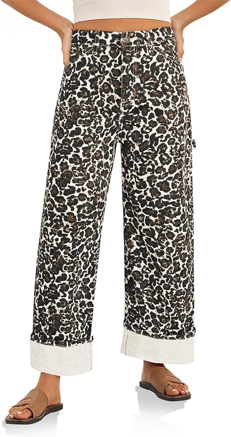 Cicy Bell Womens Striped Wide Leg Jeans Baggy Cuffed Denim Pants | Amazon (US)