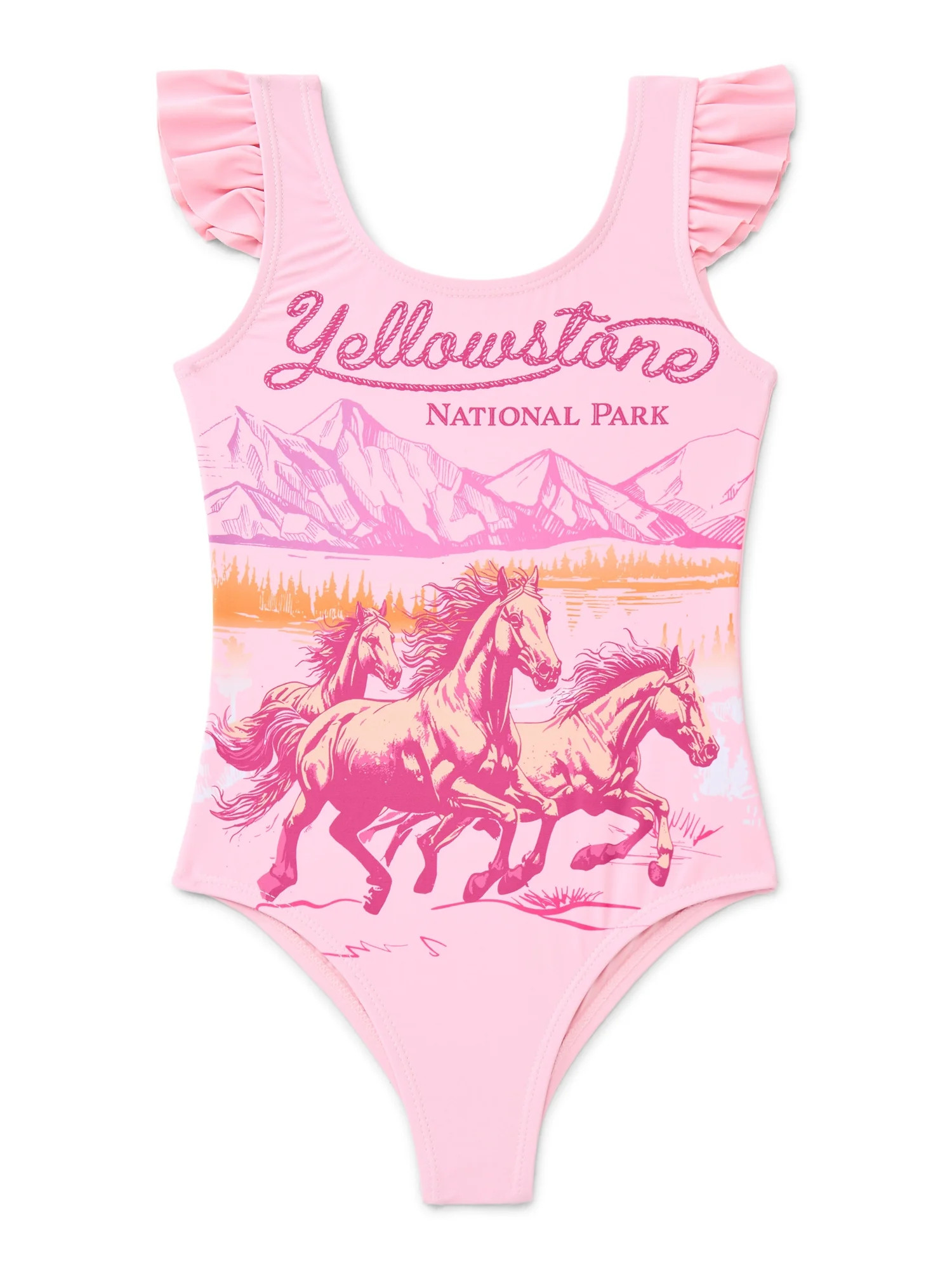 National Parks Girls Yellowstone Horse One Piece Swimsuit, Sizes 4-12 | Walmart (US)