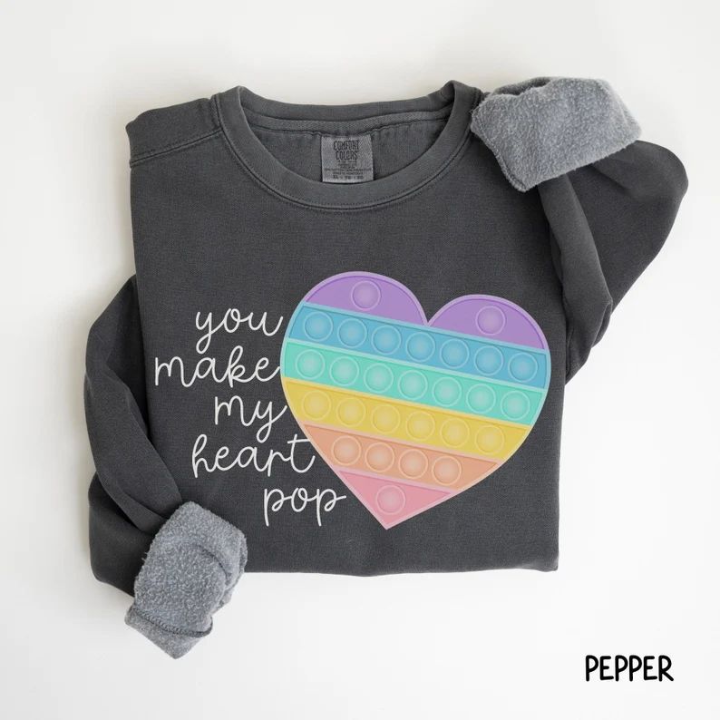 Funny Teacher Valentine Comfort Colors® Sweatshirt Retro Heart Pop It Humor Valentines Day Sweat... | Etsy (US)