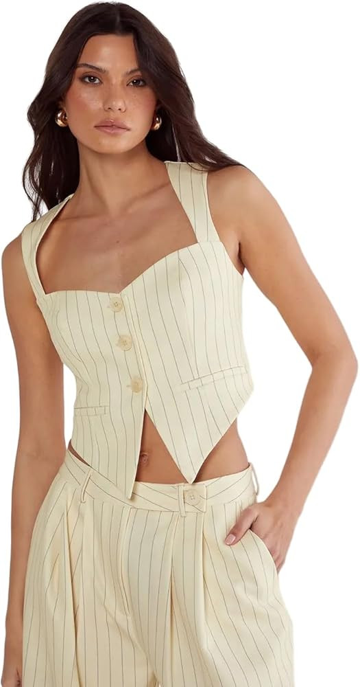 Nasty Gal Butter Pinstripe Tailored Vest | Amazon (US)